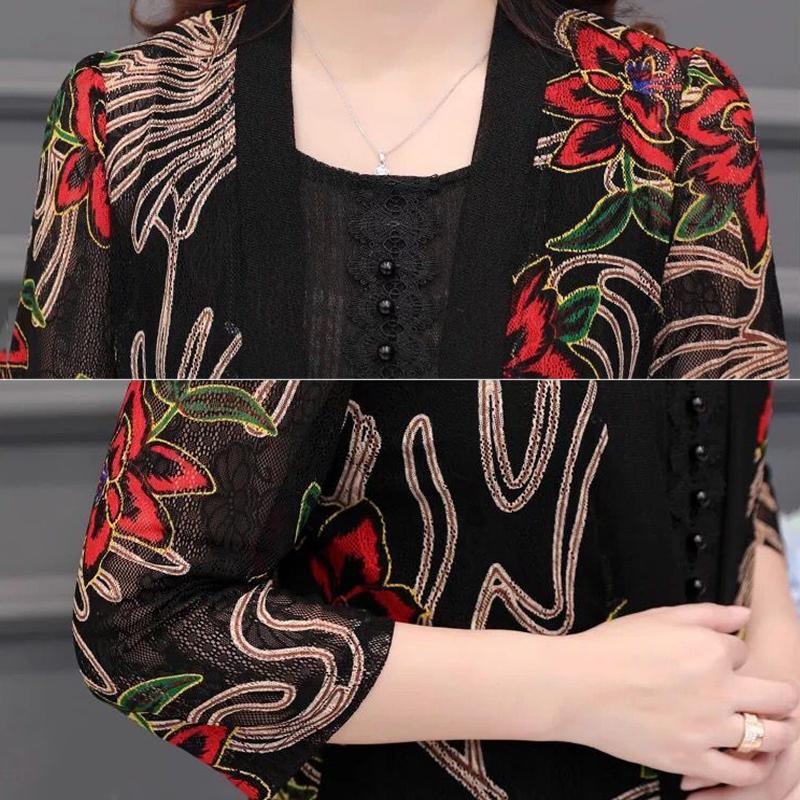 1PCS SPring and Summer Chiffon Cardigan Women's Coat Sun Protection Loose Print Shawl Plus Size M-XXXXXL