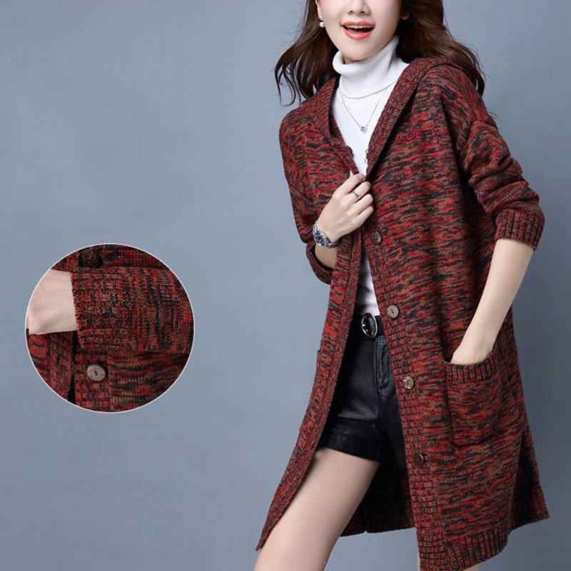 Autumn and Winter Knitted Cardigan Jacket Mid-length Loose Thick Sweater Fashion Simple Female Top