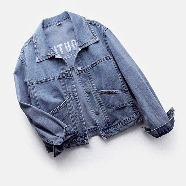 Spring and Autumn Large Size Denim Jacket Women's Loose All-match Embroidery Solid Color Short Blue and Black Jackets