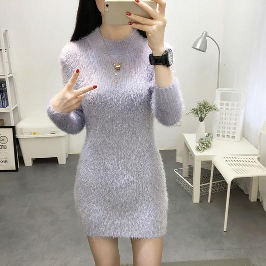 Autumn and Winter Mid-length Sweater Fashion Loose Bottoming Shirt Knitted Slim Dress