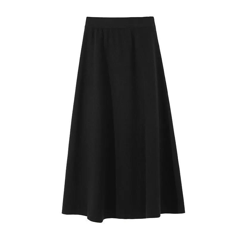 Small Fragrance Thick Knitted Skirt Female High Waist Was Thin Autumn and Winter Long Wild A-line Skirt Large Swing Skirt