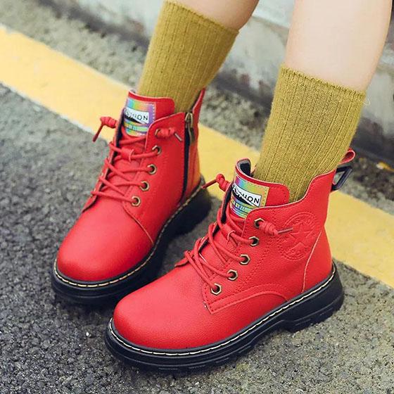 Children's Martin Boots Girls and Boys Winter Autumn Little Princess Plush Boots British Style Children Casual Short Boots