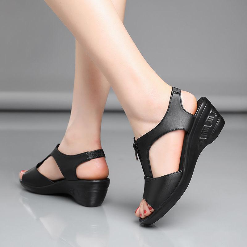 Summer Sandals Female Fish Mouth High-heeled Shoes Slope Heel Women's Sandals Mid-heel Increased Non-slip Slippers