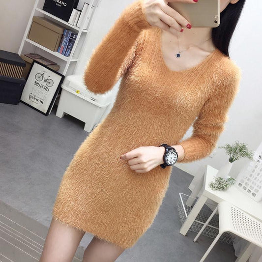 Autumn and Winter Mid-length Sweater Fashion Loose Bottoming Shirt Knitted Slim Dress