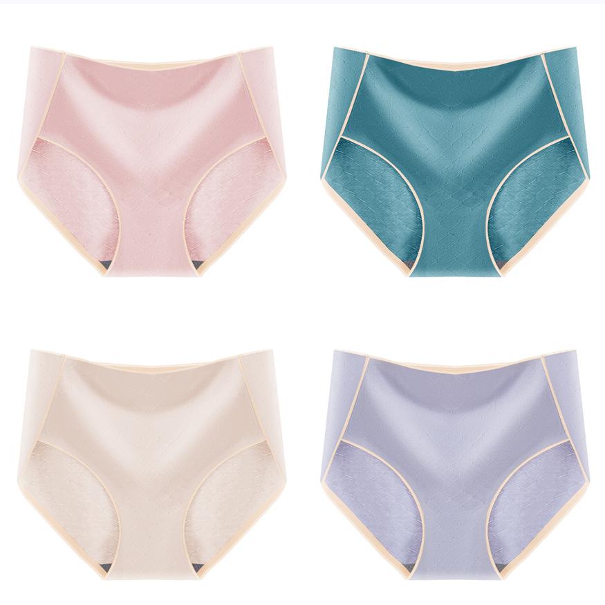 4Pcs/Set Sweet Girl's Solid Color Briefs Comfortable Breathable Cotton Seamless High Waist Panties Large Size Casual Underpants