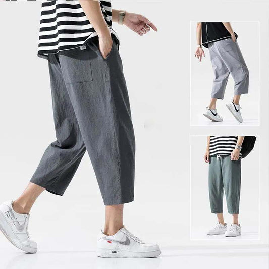 Men's Pants Summer Thin Casual Loose Workwear Linen Trend Sports Cropped Pants