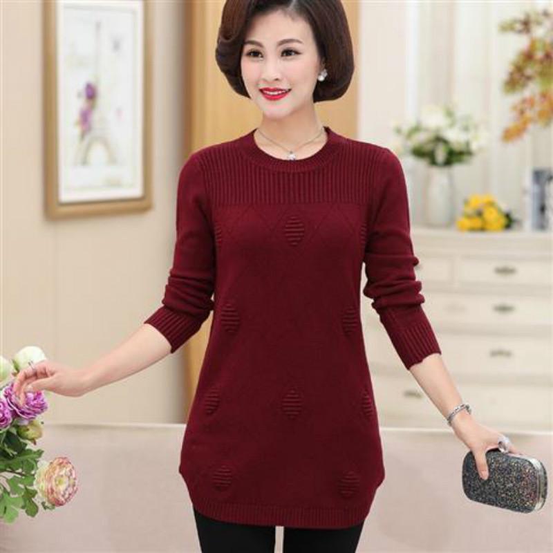 Pofulove Solid Color Large Size Medium Sweater Mom Elegant Fashion Casual Sweater Sweater Mom