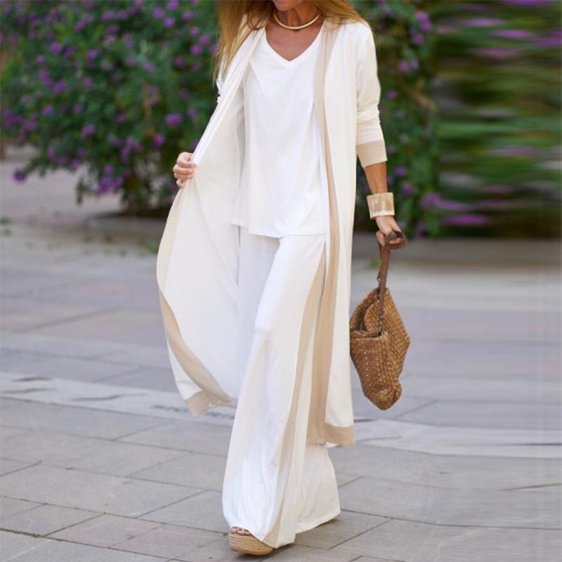 Fashion Casual Loose Suspenders Straight Leg Pants Three-piece Suit Color Matching Cardigan Suit