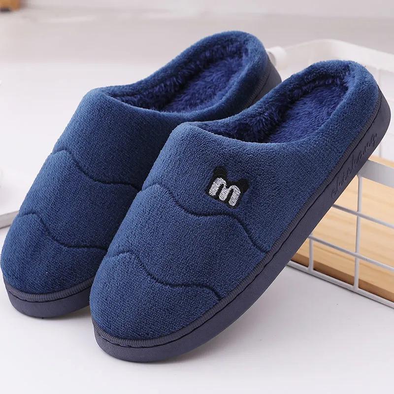 Winter Slippers Women Warm Cotton Shoes Thick Fleece Home Slides Men Plus Size Slippers Pink Blue Couples Non Slippers