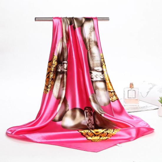 Scarf Women Luxury Brand Faux Satin Silk Scarfs Foulard Square Head Wraps Fashion Shawl 90*90cm