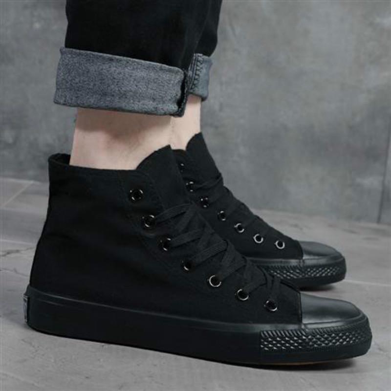 High-top canvas shoes men's flat solid color casual board shoes students wild Gao Bang couple shoes