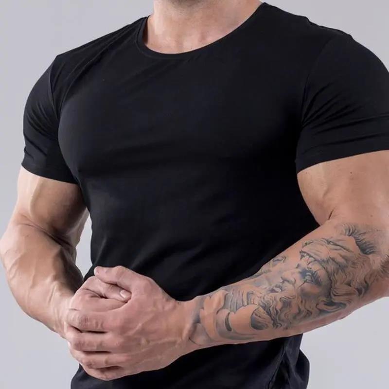 Oversized T-shirt Slim Tees Stretch Shirts Muscle Pullover Casual Undies Half Sleeve Overshirt Solid Color Top Men Clothing