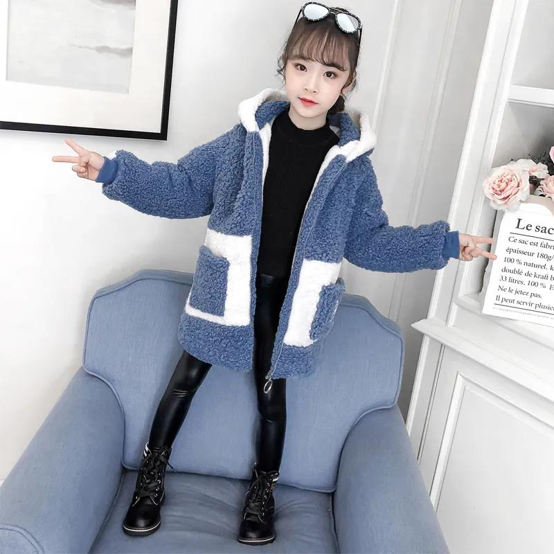 Girls' Warm and Windproof Winter Coat Mid-length Plus Velvet Thick Coat