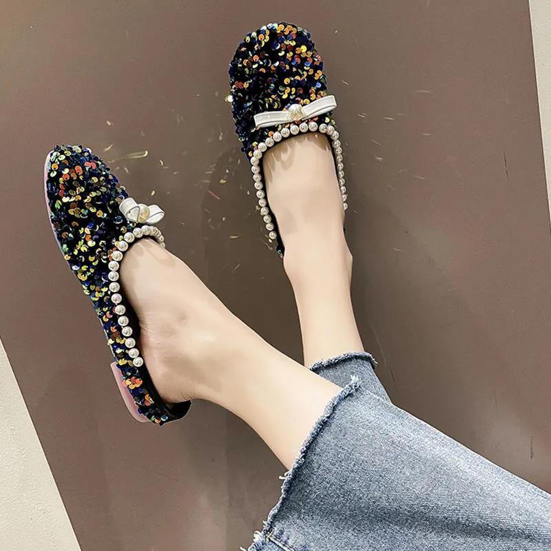 Sequined Baotou Half Slippers Women's Outer Wear Summer Shallow Mouth Women's Shoes Grandma Shoes Soft Sole Peas Shoes