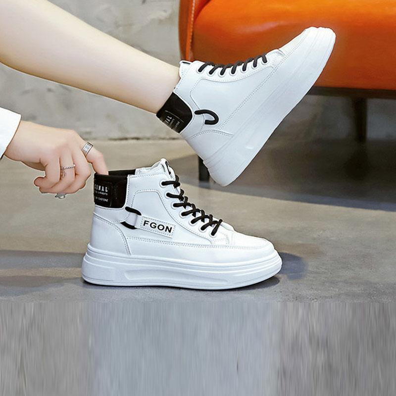 Genuine Leather High-top Shoes Women's Shoes Korean Version of All-match Casual Shoes Sports Shoes Autumn and Spring Single shoes