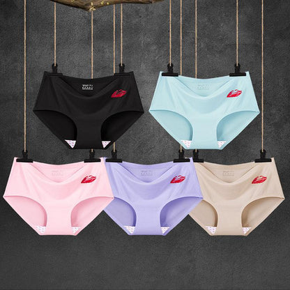 5Pcs/Set Women's Ice Silk Seamless Panties Ladies Cotton Crotch Mid Waist Hip Lift Briefs