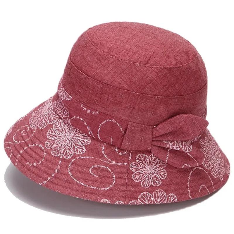 Women's Cotton Bucket Hat Rose Flower Bow Sunscreen Sun Hat Spring Adjustable Hat Breathable Vintage Fisherman Hat Basin Hat