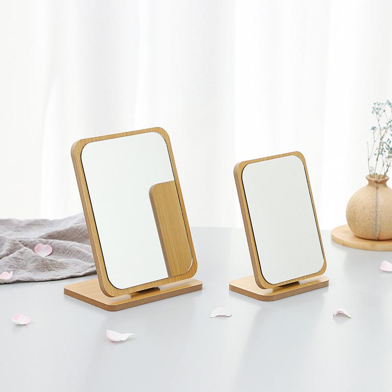 Simple Wooden Make-up Mirror Rotating Desktop Make-up Mirror Desktop Student Dormitory Folding Make-up Mirror Portable