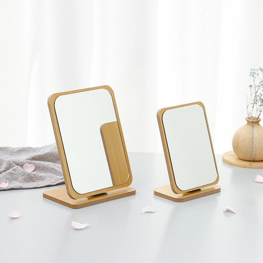 Simple Wooden Make-up Mirror Rotating Desktop Make-up Mirror Desktop Student Dormitory Folding Make-up Mirror Portable