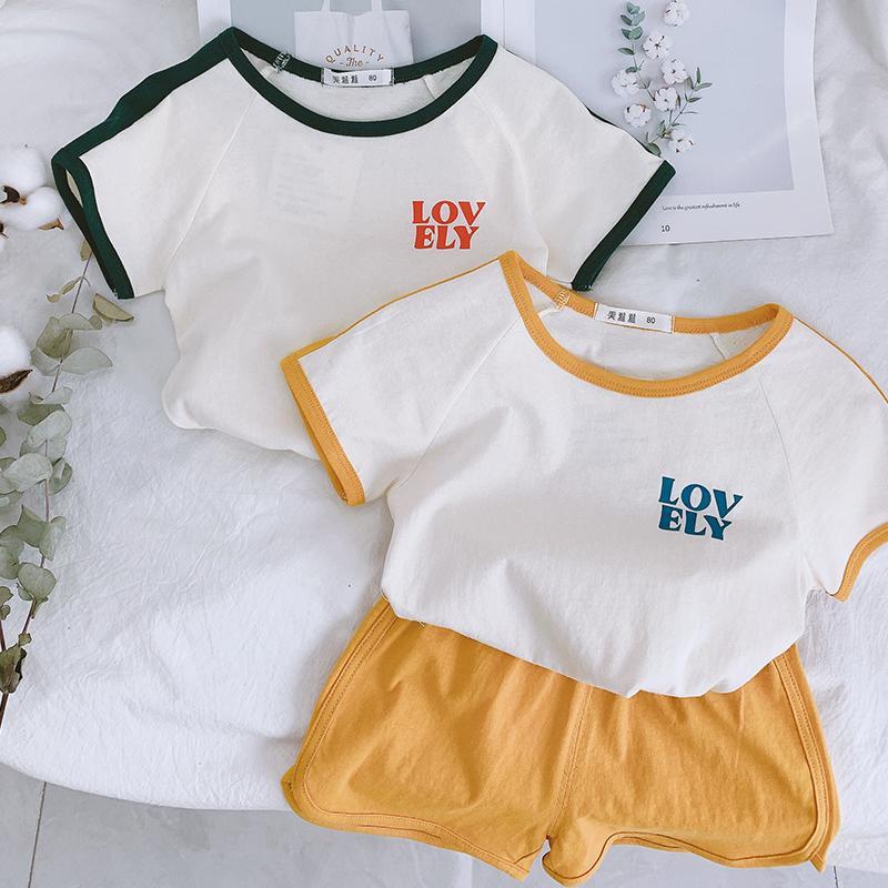 2PCS Children Clothing Set Spring Summer Girls and Boys Suits Korean Printing Letter Short Sleeve Tops + Pants Clothing Set