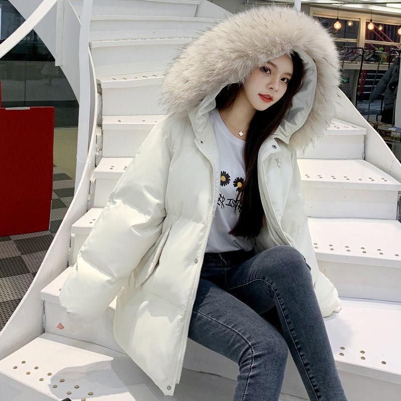 Winter Down Padded Jacket Loose Padded Jacket Short Winter Padded Jacket Thick Fluffy Large Fur Collar Hooded Down Jacket Padded Jacket