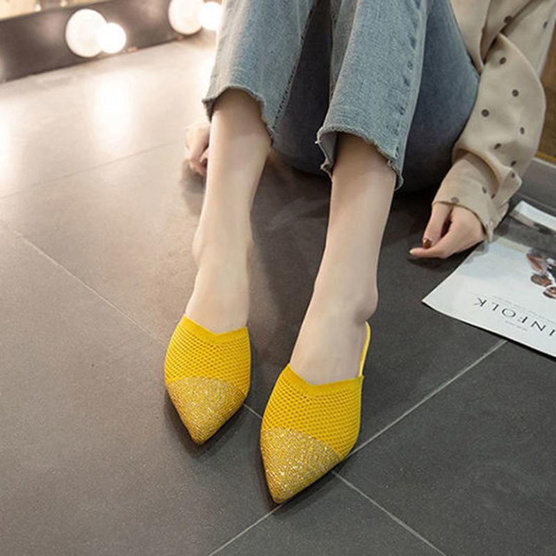 Spring and Summer Rhinestone Pointed Slippers Women's Outer Wear Baotou Half Slippers All-match High Heels Women