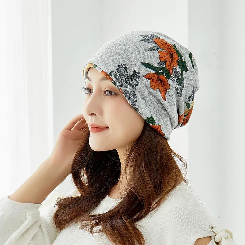 Women's Flower Hat Autumn and Winter Warm Multi-purpose Scarf Turban Mask Hat Pullover Sports Cap Casual Ear Protection Cap Bib Confinement Cap