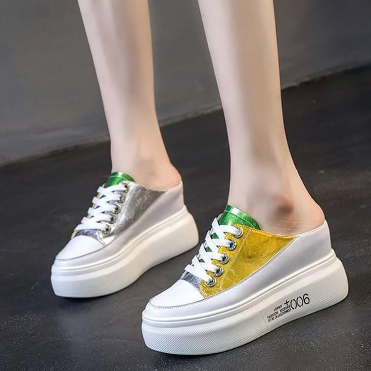 Casual High Heels Loafers Breathable Vulcanize Women Sneakers PU Round Toe Embroider Platform Wedge Tenis Feminino