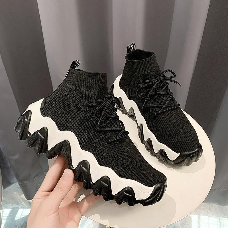 Socks Shoes Breathable High-top Women Shoes Flats Fashion Sneakers Stretch Fabric Casual Ladies Running Shoes