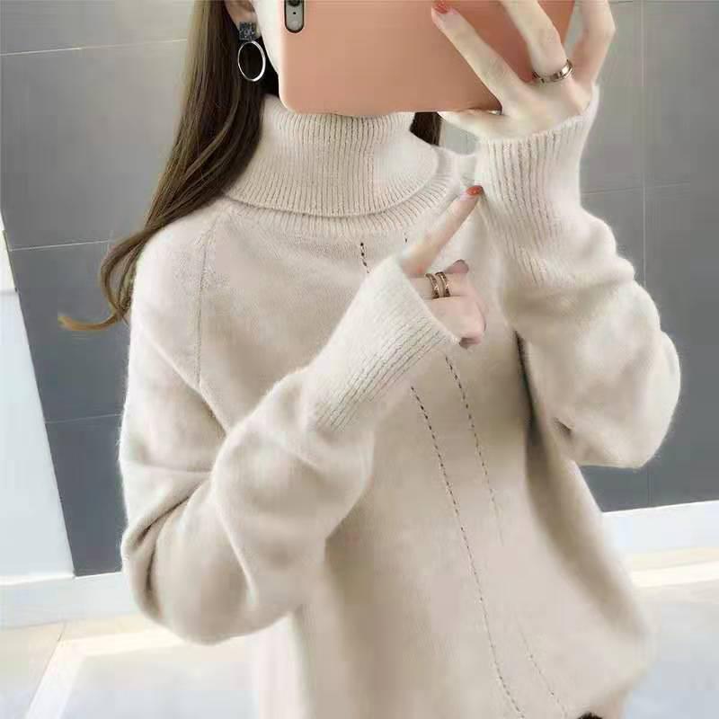 Women Solid Turtleneck Thicken Warm Pullover Sweater Loose Office Short Bottoming Shirt