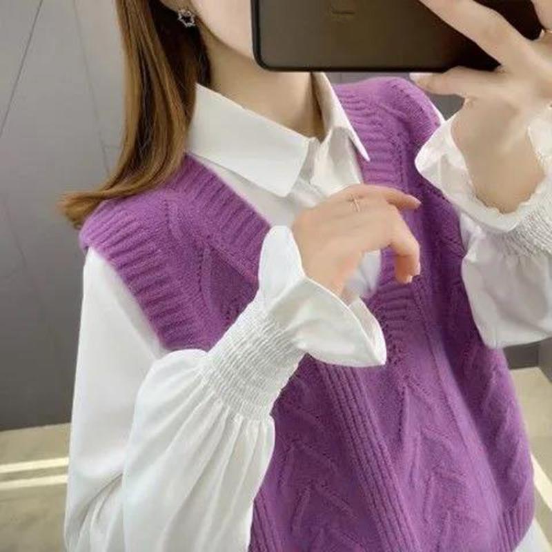 Sweater Women's Vest Vest V-neck Pullover Sweater Loose and Versatile Sleeveless Thin Solid Color Sweater Top Fabric Comfortable