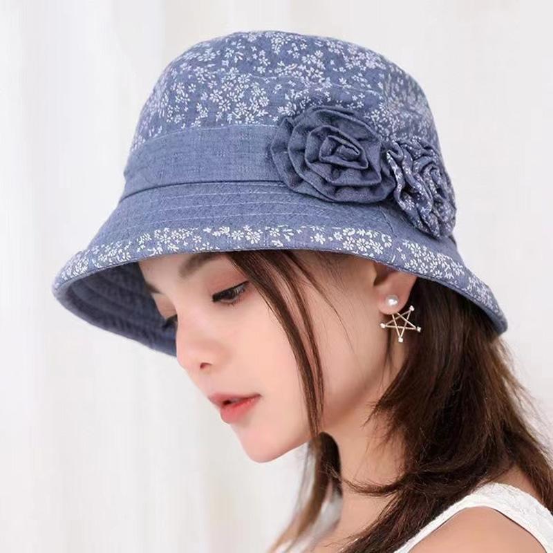 Women's Flower Cotton Cap Foldable Spring Summer Fisherman Hat All Match Floral Cloth Cap Windshield Sun Hat Elegant Pot Cap