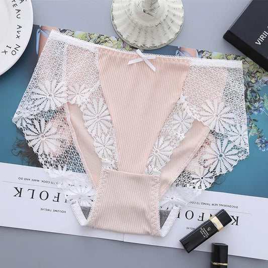 2 Large Size Ice Silk Women's Underwear 100kg Fat Mm High Waist Sexy Lace Underwear Thin Antibacterial Graphene Crotch Underwear