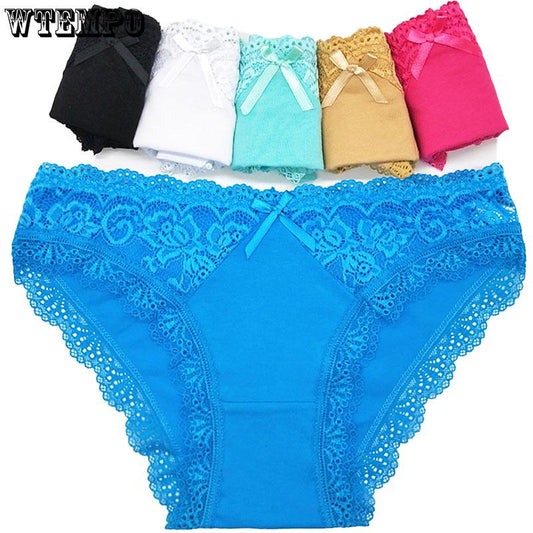 6 Pcs/Lot Cotton floral Lace Panties Everyday Briefs Lingerie woman underwear thongs