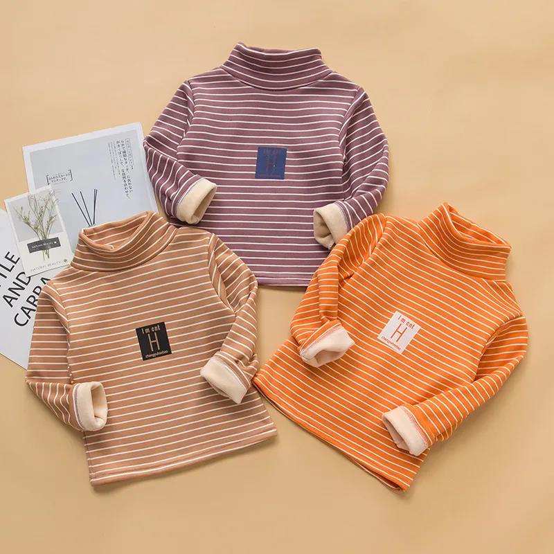 Children's Baby Autumn and Winter Tops Boys and Girls Plus Velvet Padded High-neck Long-sleeved T-shirts Children's Warm Bottoming Shirt