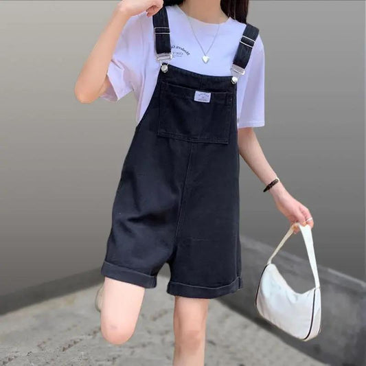 Solid Color Denim Suspenders Shorts Women's Summer Clothes Korean Version of Loose Sweet Students All-match Thin Suspenders Five-point Pants