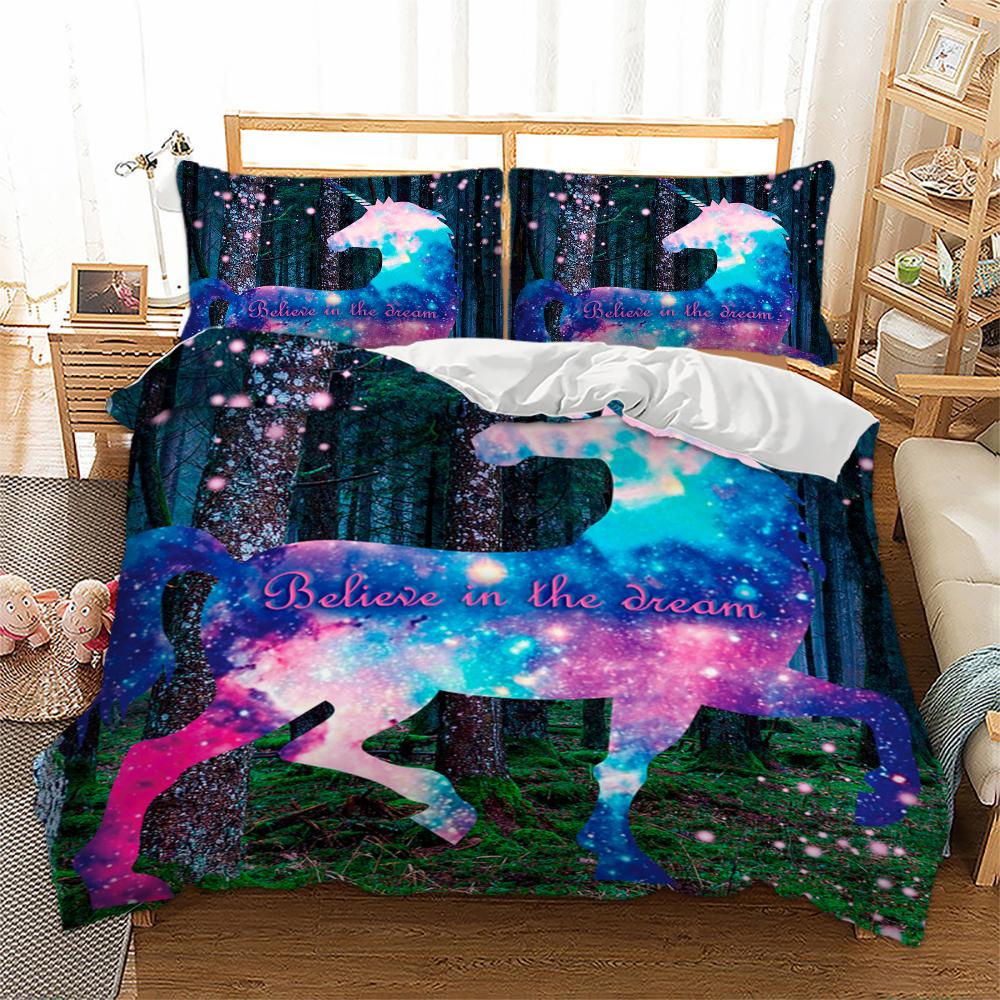 3D Digital Printing Unicorn Bedding Cosmic Unicorn Fantasy Stars Galaxy Bedding Set