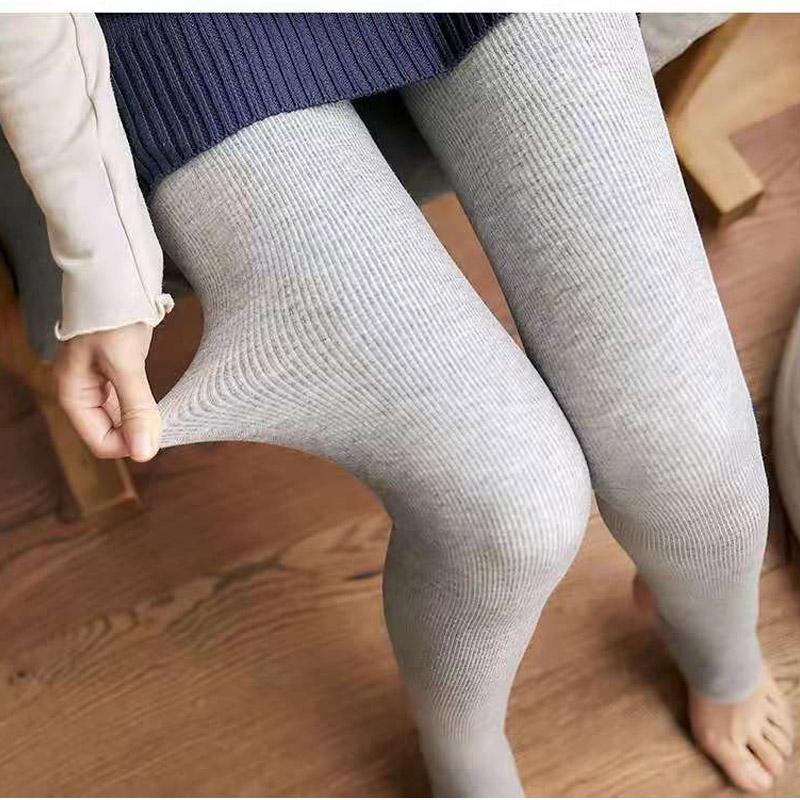 Winter Cotton Plus Velvet Thick Thermal Storage Leggings Outer Wear Thin One-piece Pants Large-size High-waist Cotton Vertical Striped Thermal Pants