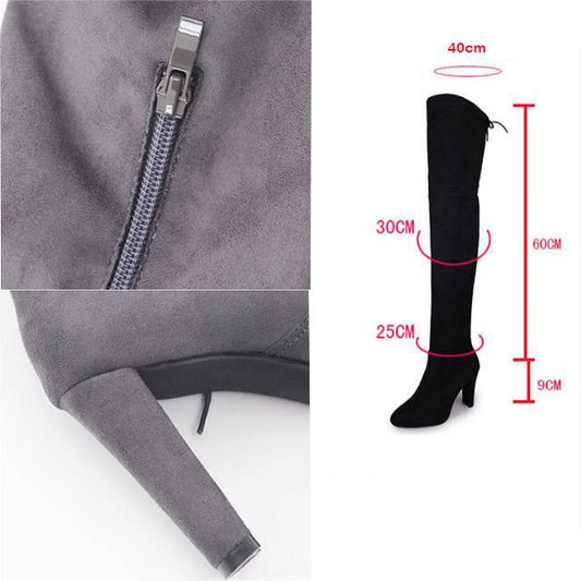 Women Over The Knee High Boots Slip on Winter Shoes Thin High Heel Pointed Toe All Match Women Boots