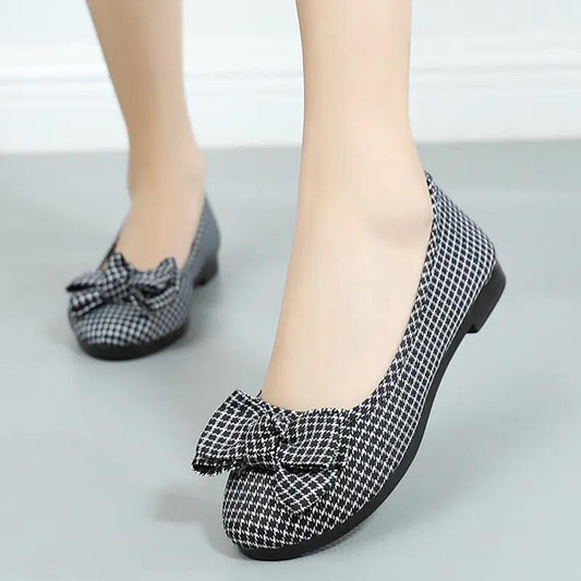 Cloth Shoes Women's Black Work Shoes Plaid Shoes Bow Beanie Shoes Soft Bottom Non-slip