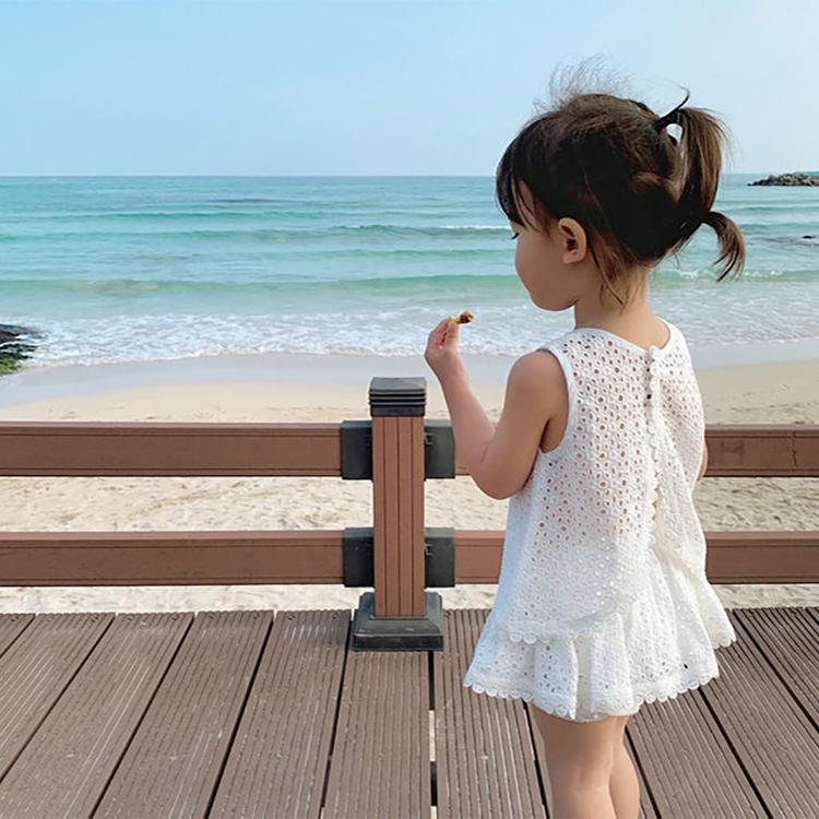 Girls' Suit Summer Thin Korean Version Hollow Out Lace Backless Suit Shirt Shorts Two Piece Set Casual Suit For Kids