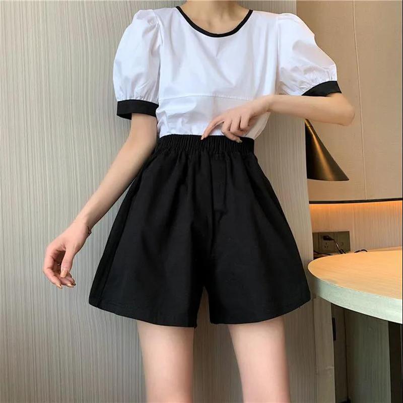 High-waisted Thinner A-line Wide-leg Casual Shorts Women's Elastic Waist Loose Shorts Large Size Women's Adjustable Waist Shorts