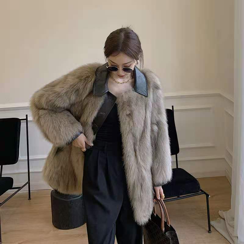 Winter Warm Faux Fox Fur Coat Thickened and Thin Long Fur Coat