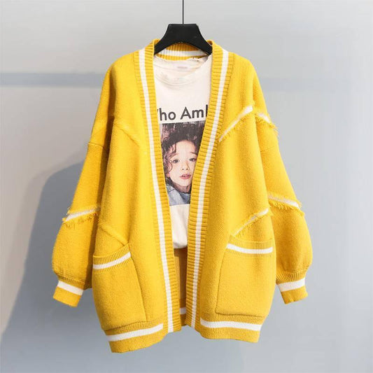 Korean Version of Autumn and Winter Clothes Loose Thick Knitted Sweater Mid-length Cardigan Young Women Ladies Jacket