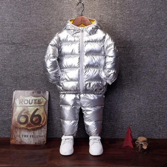 Children's Winter Padded Down Jacket Suits for Boys and Girls Infants and Toddlers Two-piece Cotton Suit Trendy and Fashionable