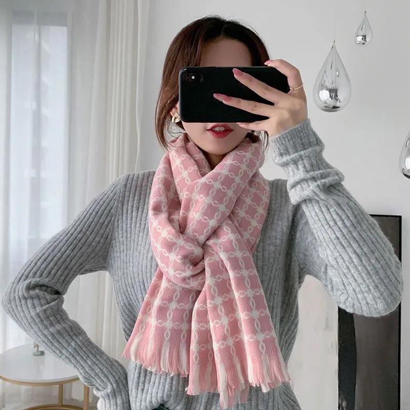 Women's Cashmere Scarf Soft Knitted Print Scarf Winter Lengthened Thick Temperament Shawl Scarf