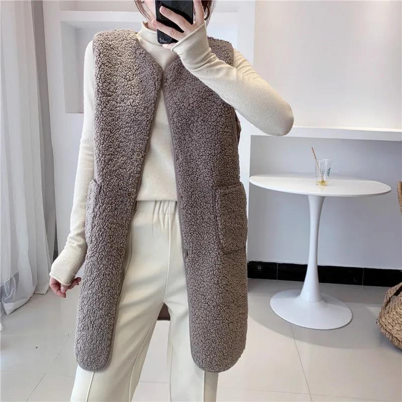 Long Vest Women's Autumn and Winter Mid-length Imitation Lamb Wool Fashion All-match Women's Coat