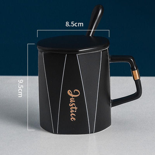 Water Cup Ceramic Mug with Lid Spoon Ins Wind Male and Female Students Home Creative Breakfast Coffee Cup Large Capacity