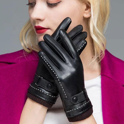 Winter Warm Leather gloves Thick gloves Woman fashion gloves Plush Cotton gloves Windproof gloves