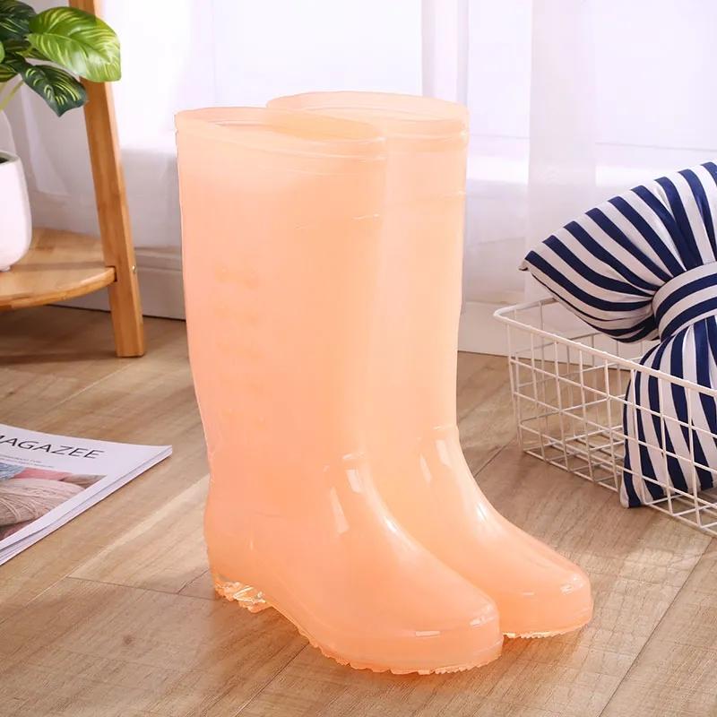 High Tube Rain Boots Women PVC Waterproof Work Water Shoes for Girls Candy Color Fashion Slip on Knee High Jelly Boots